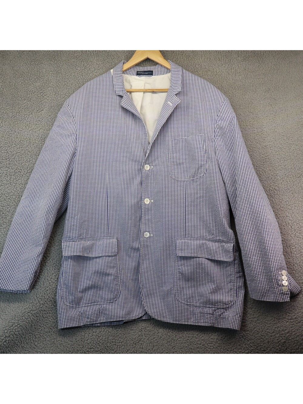 Vtg Polo Ralph Lauren Gingham Check Men Blazer Sz XXL Blue